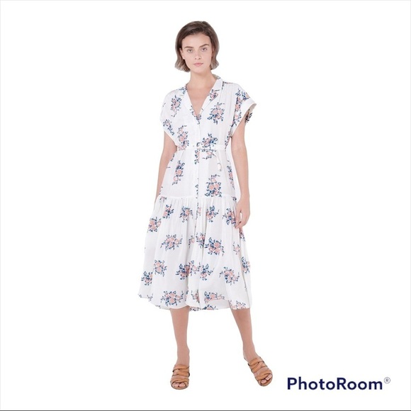 NWT VERONICA BEARD 100% Silk White Floral Meagan Midi Dress Size 2 - Picture 5 of 10